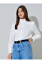 White Solid Ruffled Stand Collar Long Sleeve Shirt - 7