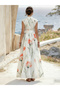 Off White Floral Lace Trim A-Line Maxi Dress - 3