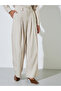 Cream Wide Leg Trousers With Belt Loops - 2