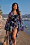 Women's Pink Belted Chiffon Kimono with Side Slits Arm-26Y001136