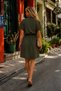 Women's Khaki Elastic Waist Short Sleeve Shirt Dress Arm-23Y001035 - 2