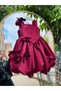 Girl's Burgundy Balloon Model Flower Detailed Birthday Evening Dress - 3