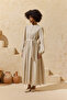 Natural Belted Dress with Embroidery Detail - 5