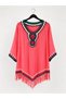 Italian Tasseled Knitted Detailed Bohemian Pareo Tunic Beach Dress Coral Pink