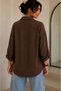 Women's Brown Cotton Linen Double Pocket Wooden Button Pinterest Oversize Shirt - 3