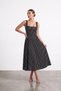 Women's Square Collar Back Tie Polka Dot Midi Length Knitted Dress