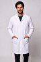 Men's Shirt Collar Long Length White Long Sleeve Alpaca Doctor and Teacher Coat