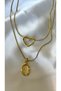 Women's Gold Color 2-Piece Heart Oval Stone Steel Necklace - 2