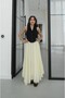 Women's Cream High Waist Elastic Waist Lined Crinkle Textured Asymmetrical Cut Long Maxi Skirt 8087