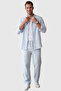 Ice Blue 97% Cotton Muslin Fabric Breathable Summer High Collar Relaxed Fit Men's Shirt 2602620 - 5