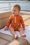 Aloha Surf's up Orange Zippered Long Sleeve Baby Boy Romper Swimsuit - 6