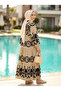 Women's Bohemian Patterned Layered Long Sleeve Hijab Dress - 6