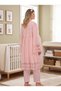 New Season Pink Special Lace Detailed Design 100% Cotton Maternity Pajama Set with Breastfeeding Feature - 4