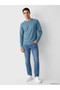 Lcwaikiki Classic Blue Crew Neck Long Sleeve Combed Cotton Men's T-Shirt - 2