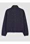 Navy Blue High Collar Polka Dot Oversize Women's Coat - 3