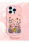 iPhone 14 Pro Max Compatible Case Camera Protector Pink Silicone Couple Phone Case Floral Pattern - 2
