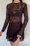 Brown Women's Crew Neck Patterned Transparent Tulle Blouse
