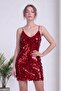 Women's Sequin Mini Dress with Straps V-Neck after Party Stylish Red, Ecru, Black - 6