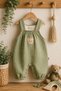 Teddy Bear Detailed 100% Cotton Muslin Baby Boy Jumpsuit M00847 Green