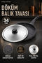Cast Granite Fish Pan 34 cm Large Size Anchovy Pan with Metal Lid - 2