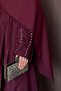 Abaya with Stone Gathered Detail on the Sleeves (Shawl Included) - Burgundy - 3
