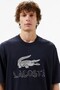 Men's Loose Fit Navy Tshirt Cotton Wide Fit Reflective Crew Neck Printed Men's T-Shirt