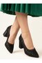 Women's Black Lace Detailed Thick Heeled 6 cm Stylish Evening Dress Event Shoes - 3