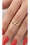 Double Row Cross Model Adjustable Women's Ring with Zircon Stone Gold & Silver Color Stylish Elegant Design Steel Look