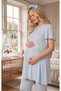 New Season Blue Stylish Lace Detailed Short Sleeve Design Easy Breastfeeding Feature Maternity Pajama Set - 8