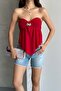 Gloplu Strapless Buckle Crop Top Red - 2