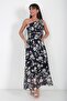 Women's Helen One-Shoulder Buckle Detailed Lined Leaf Pattern Long Chiffon Dress - 2
