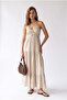 2204 Women's Halter Neck Lined Gathered Maxi Dress Beige