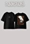 Tuylu Cat_1 Design Back Printed Cotton Black Oversize T-Shirt