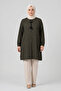 Women's Geometric Speckled Patterned Crew Neck Lace-Up Woven Viscose Tunic