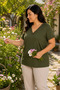 Women's Plus Size Lapel Sleeve Lace V-Neck Blouse - 3