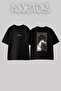 Horses Hali_2 Design Back Printed Cotton Black Oversize T-Shirt