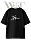 Kurek Cekme Design Printed Unisex Black Oversize T-Shirt