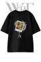 Sunflower Drawing Design Printed Unisex Black Oversize T-Shirt