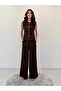 Sofia Linen Brown Palazzo Suit with Six Buttons and Floral Button Detail - 3