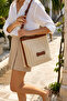 Cream Tan Women's Straw Shoulder Bag with Adjustable Strap and Zipper, Summer Casual Stylish Crossbody Bag Model - 8