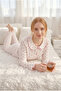 Women's Cotton Pink Heart Patterned Pajama Set Long Sleeve Front Buttoned Baby Embroidery Collar Ruffle Detailed - 2