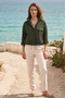 Women's Form-Fitting Snap Shirt Adjustable Waist Stylish Comfortable Cut Khaki W201-K0304-03 - 5