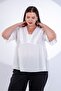 Women's Plus Size Collar Sleeve Ruffle Detailed Blouse White - 5