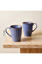 Blue Relief Patterned Set of 2 Porcelain Mugs - 4