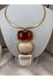 Women's Gold Color Geometric Resin Stone Detailed Design Choker Necklace Big End Stylish Neck Chain