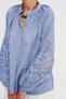 Women's Blouse with Openwork Lace Detail on the Sleeves and High Collar - 2
