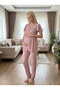 New Season Powder Summer Lace Detailed Design Short Sleeve Maternity Pajama Set with Breastfeeding Feature - 8