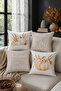 Beige Autumn Pumpkin Patterned Runner and Set of 4 Throw Pillow Covers - 6