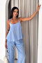 Women's Black Lined Strap Blouse and Wide-Leg Pants Two-Piece Set - 3