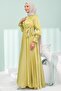Oil Green Side Tie Sleeve Detailed Janjan Evening Dress - 4